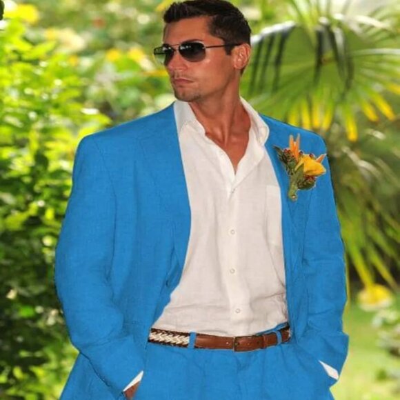 Mens Summer Suits French Blue - Turqoise Color - Beach...